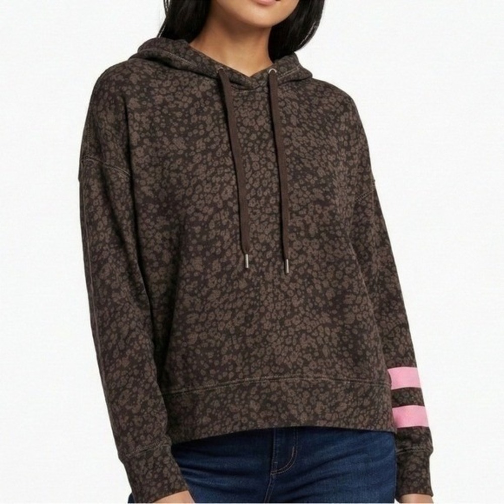 Sundry brown floral leopard print‎ stripe sleeve Sweatshirt Hoodie NWT 4/XL